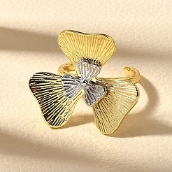 女性用真鍮カフリング  花  ラックめっき  長持ちメッキ  鉛フリー及びカドミウムフリー  プラチナ·ゴールデン  内径：18mm&nbsp;RJEW-Q008-15G