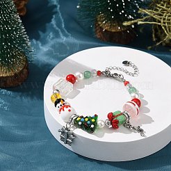 Snowman & Candy Cane Alloy Charm Bracelet&nbsp;BJEW-TA00265