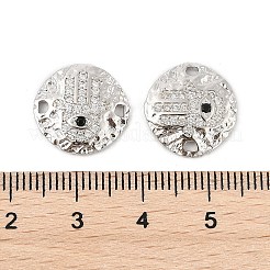 Brass Micro Pave Clear Cubic Zirconia Disc with Hamsa Hand Connector Charms&nbsp;KK-P300-24P-01