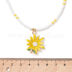 夏物合金エナメルフラワーペンダントガラスシードビーズネックレス（女性用）  ゴールドカラー  きいろ  15.75インチ（40cm）&nbsp;NJEW-MZ00151-01
