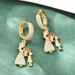 Brass Micro Pave Clear Cubic Zirconia Dangle Hoop Earrings&nbsp;EJEW-G471-41G