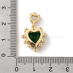 真鍮製ガラスチャーム  ハート  ニッケルフリー  18KGP本金メッキ  多面カット  グリーン  25x15.5x7mm  穴：1mm&nbsp;KK-P340-02G-01
