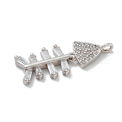 ラックメッキ真鍮マイクロパヴェクリアキュービックジルコニアペンダント  長持ちメッキ  鉛フリー＆カドミウムフリー  フィッシュボーンのチャーム  プラチナ  26.5x10.5x2.5mm  穴：1.3x2mm&nbsp;KK-G515-23P
