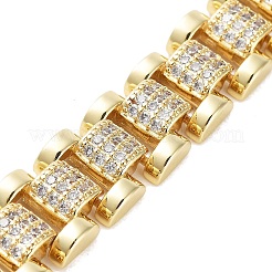 Rack Plating Brass Pave Clear Cubic Zirconia Rectangle Link Chain Bracelets for Women&nbsp;BJEW-R317-16G