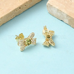 Bowknot Brass Micro Pave Clear Cubic Zirconia Stud Earrings&nbsp;EJEW-Z144-29G