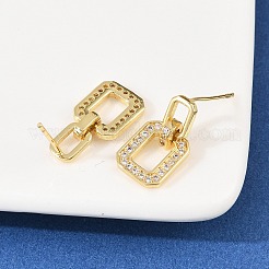 Brass Clear Cubic Zirconia Rectangle Dangle Stud Earrings&nbsp;EJEW-A156-01G
