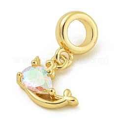 Rack Plating Brass Pave Clear AB Cubic Zirconia Whale European Dangle Charms&nbsp;KK-Z067-41G