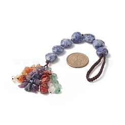 Heart Natural Blue Spot Jasper & Mixed Stone Chips Tassel Pendant Decorations&nbsp;HJEW-JM00948-01