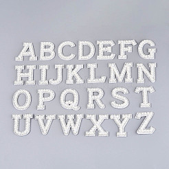 26Pcs ABS Plastic Imitation Pearl & Rhinestone & Cloth Letter Cabochons&nbsp;PATC-T001-01A