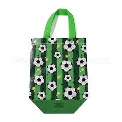 サッカープリントの不織布防水トートバッグ  ヘビーデューティストレージ再利用可能なショッピングバッグ  長方形  グリーン  28x21.7x0.2cm  展開：230x217x110mm&nbsp;ABAG-P012-B02
