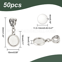 合金のチベット風チャーム  透明ガラスカボション付き  フラットラウンド  アンティークシルバー  34mm  穴：6mm&nbsp;PALLOY-AB00022