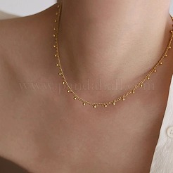 304 Stainless Steel Round Beads Tassel Twisted Chain Necklaces for Women&nbsp;FS-WG442A8-01