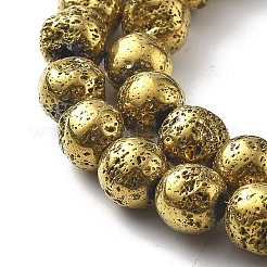 電気メッキされた天然溶岩岩ビーズ連売り  ラウンド  黄金メッキ  6mm  穴：1.2mm  約69個/連  16.14''（41センチメートル）&nbsp;G-A251-B01-01D