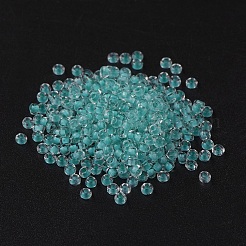 Fgb 8/0グレードAラウンドガラスシードビーズ  透明インサイドカラー  ミディアムターコイズ  3x2mm  穴：1mm  約10000個/ポンド&nbsp;SEED-N002-D-222