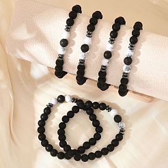 8mm Round Frosted Natural Obsidian & Howlite & Lava Rock Beaded Stretch Bracelets for Women Men&nbsp;AC1855-1