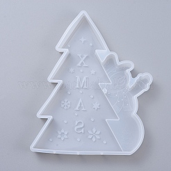 クリスマスDIYディスプレイシリコンモールド  UVレジン＆エポキシ樹脂のジュエリー作り用  クリスマスツリー＆言葉で雪だるま  ホワイト  200x163x18mm&nbsp;DIY-D049-07