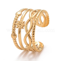 Ion Plating(IP) 304 Stainless Steel Snowflake Open Cuff Ring for Women&nbsp;RJEW-A005-22G