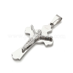 304ステンレスペンダント  十字架のチャーム  ステンレス鋼色  45x25.5x5.5mm  穴：9.5x4.5mm&nbsp;STAS-Q343-18P