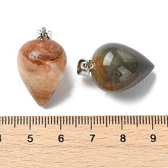 天然ピカソジャスパーペンダント  304ステンレススチールのスナップオンベイル付きティアドロップチャーム  ステンレス鋼色  26x16mm  穴：7x4.5mm&nbsp;GG-K002-13H