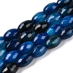 天然石瑪瑙ビーズ連売り  多面カット  オーバル  染め  マリンブルー  10.5~12x7.5~8mm  穴：1mm  約32個/連  14.57~15.2''（37~38センチメートル）&nbsp;G-T138-180I