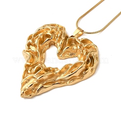 304 Stainless Steel Round Snake Chain Textured Heart Pendant Necklaces for Women&nbsp;NJEW-S001-01