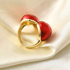 女性用真鍮エナメルカフリング  カドミウムフリー＆鉛フリー  ハート  18KGP本金メッキ  調整可能&nbsp;RJEW-B114-01G