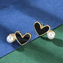 Heart Brass Stud Earrings&nbsp;EJEW-C141-01G-01