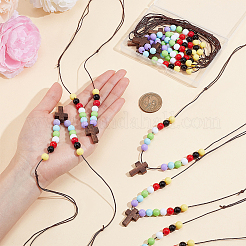 Wood Cross with Acrylic Beaded Pendant Necklaces for Women&nbsp;NJEW-AB00012