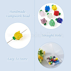 16個8色手作りランプワークビーズ  花  ミックスカラー  16x14~15mm  穴：1.2mm  2個/カラー&nbsp;LAMP-TA0001-33