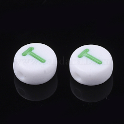 初期のアクリルビーズ  水平穴  フラットラウンド  ミックスカラー  文字.t  7x3.5~4mm  穴：1.2mm  約370個/50g&nbsp;X-OACR-E001-20T