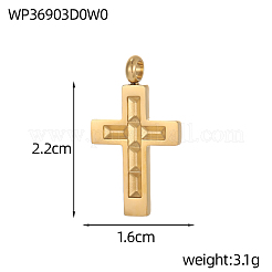 クロスチャーム 304ステンレススチールペンダント  イオンプレーティング（ip）  14KGP本金メッキ  22x16mm&nbsp;STAS-OY004-48G