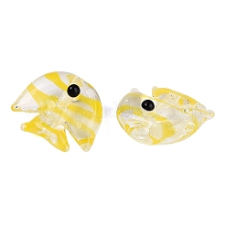 手作りの透明ランプワークビーズ  縞模様の魚  きいろ  13~16x16.5~19.5x9~10.5mm  穴：1.5~2mm&nbsp;LAMP-N042-20C