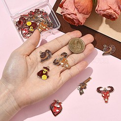 16個 8スタイル ウエストカウボーイ 合金エナメルペンダント  銃/牛/スカーフチャーム  ゴールドカラー  ミックスカラー  16.5~27.5x20~31.5x2mm  穴：1.6~1.8mm  2個/スタイル&nbsp;ENAM-YW0009-30
