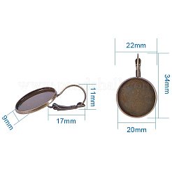 真鍮製フレンチフックピアスパーツ  フラットラウンド  アンティークブロンズ  34x22x9mm  穴：11x17mm  トレイ：20内径&nbsp;KK-PH0026-01AB-NF