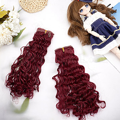 高温ファイバーロングヌードルパーマカーリーヘアスタイルドールウィッグヘア  DIYの女の子のためのbjdメイキングアクセサリー  暗赤色  250x100x43mm&nbsp;DIY-WH0683-06C