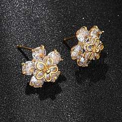 Brass Cubic Zirconia Stud Earrings for Women&nbsp;EJEW-F418-11G