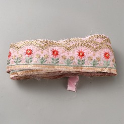 ヴィンテージジャカードポリエステルレースリボン  花  刺繍入りの織りリボン  スパンコール  ピンク  2-3/8インチ（60mm）  約15.00ヤード（13.72m）/ロール&nbsp;SRIB-WH20020-113C