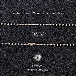 304ステンレスネックレス作り  304ステンレススチールボールチェーン  ステンレス鋼色  23.6インチ（60cm）  2.5mm  30個/箱&nbsp;IFIN-UN0001-01