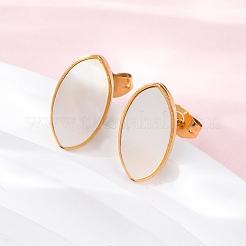 304 Stainless Steel Natural White Shell Stud Earrings&nbsp;EJEW-Z103-09G