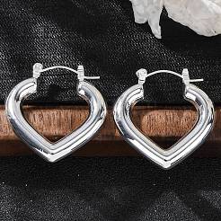 女性用ハート 304 ステンレススチール フープ イヤリング  銀  28.5x28x4mm&nbsp;EJEW-A125-36S