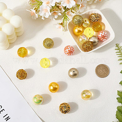 20個10スタイルのアクリル＆樹脂ビーズセット  ラウンド  ゴールド  20~20.5x18.5~19.5mm  穴：2~3mm  2個/スタイル&nbsp;DIY-PA0001-02D