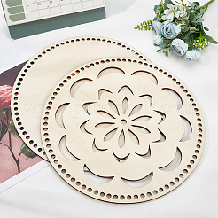 DIY編みかぎ針編みの木製バッグの底  花柄ハンドバッグ巾着ベースシェイパー付きフラットラウンド  かぎ針編みのバスケットクラフトレザーモールド用品用  リネン  30x0.45~0.5cm  穴：7mm  2個/セット&nbsp;DIY-WH0185-51