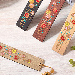 4Pcs 4 Colors Wooden Rectangle with Flower Bookmarks&nbsp;AJEW-GF0011-64
