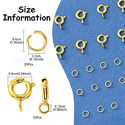 真鍮のスプリングリングの留め金  304ステンレススチールオープン丸カン付き  ゴールドカラー  6mm  穴：1.5mm&nbsp;KK-FS0001-50G