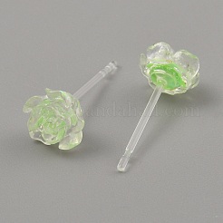 レジンスタンドピアス  花  薄緑  7x7mm&nbsp;LS-EJEW-WH0016-39A
