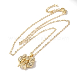 Brass Micro Pave Clear Cubic Zirconia Cable Chain Bowknot Pendant Necklaces for Women&nbsp;LS-NJEW-C054-02B-G