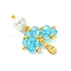 貝殻 真珠 ビーズ ガラス ペンダント  ハート  シードビーズで  シアン  25x23x4.5mm  穴：6.5x3mm&nbsp;PALLOY-MZ00432-03