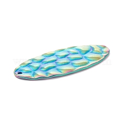 イオンプレーティング(IP)304ステンレスペンダント  テクスチャ  オーバル  虹色  38x16x1~1.5mm  穴：1.5mm&nbsp;STAS-F263-06M
