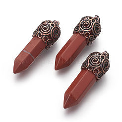 ナチュラルレッドジャスパーペンダント  真鍮パーツ  弾丸  赤銅鉱  42~46x15~16mm  穴：5x7mm&nbsp;G-I214-I05
