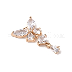 蝶のチャーム  真鍮チャーム  ガラスと  ゴールドカラー  透明  30.5x18x4mm  穴：4mm&nbsp;KK-B100-058G-01